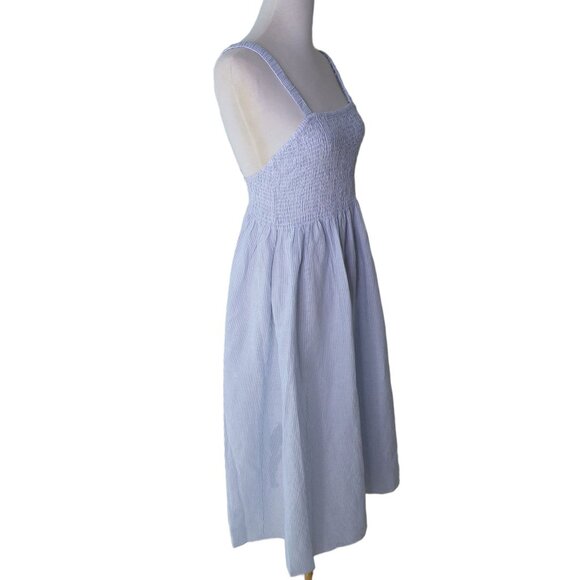 🆕J CREW Smocked Beach Dress Blue Stripe Cotton X-Small #BF192 - Picture 8 of 10